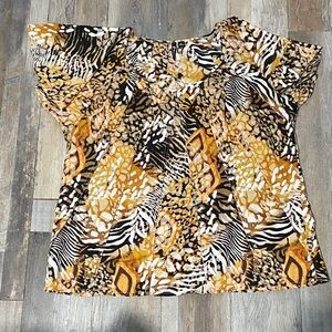 Milano Zebra and Leopard Print Blouse in Gold and Black